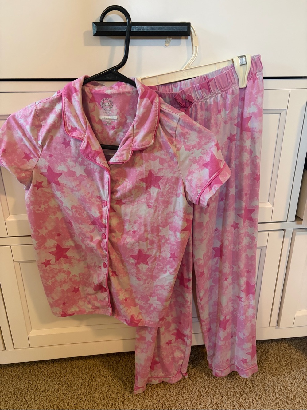Wonder Nation Girls Pink Star 2 Piece Pajama Set 10-12